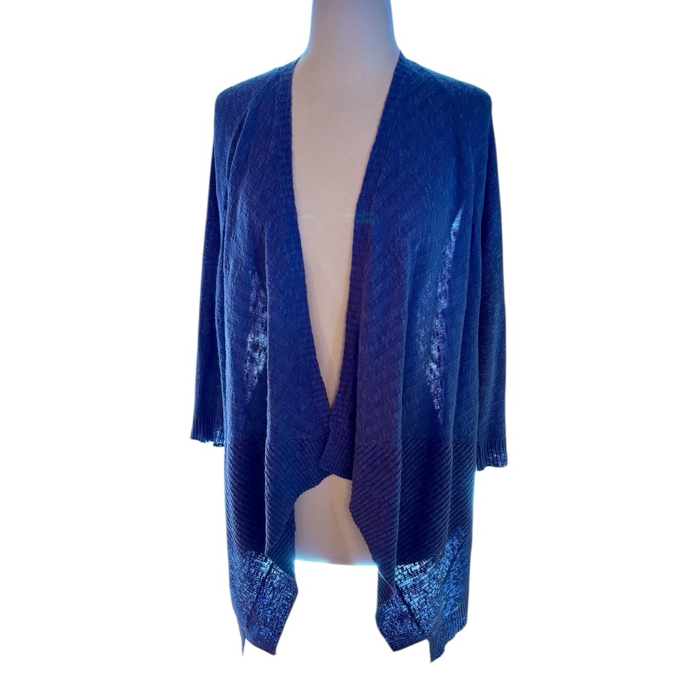 Eileen Fisher Linen Cotton Open Front Waterfall Cardigan Sweater Purple Sz XL